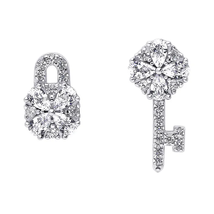 BERRICLE Earrings Key Lock CZ Stud Earrings in Sterling Silver