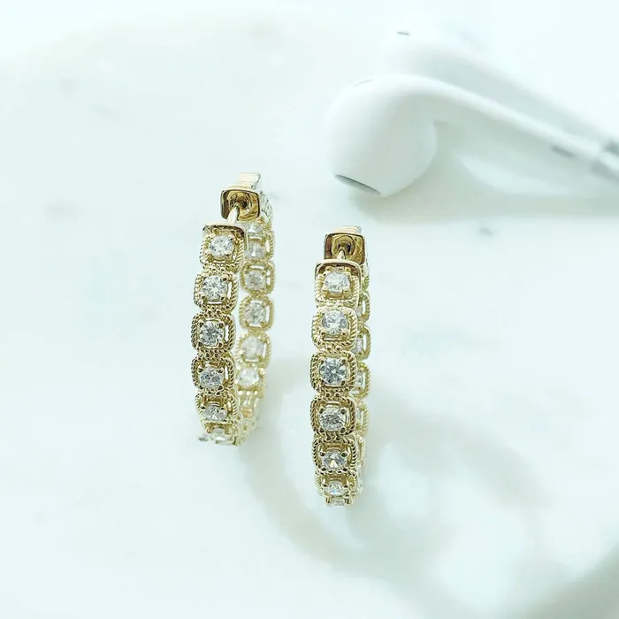 BERRICLE Earrings Milgrain CZ InsideOut Hoop Earrings in Sterling Silver 11