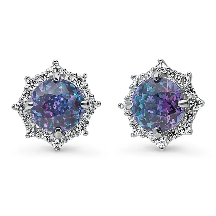 BERRICLE Earrings Sunburst Halo CZ Stud Earrings in Sterling Silver
