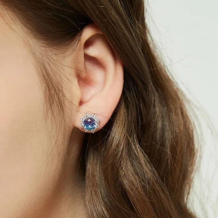 BERRICLE Earrings Sunburst Halo CZ Stud Earrings in Sterling Silver