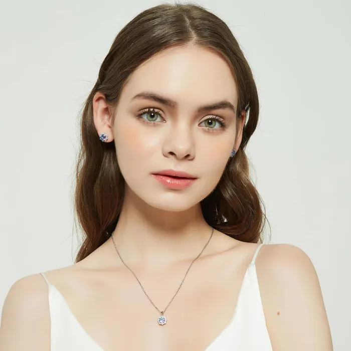 BERRICLE Earrings Sunburst Halo CZ Stud Earrings in Sterling Silver