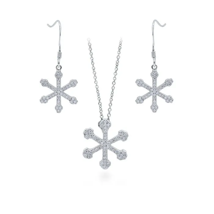 BERRICLE Necklaces Snowflake CZ Necklace and Earrings in Sterling Silver