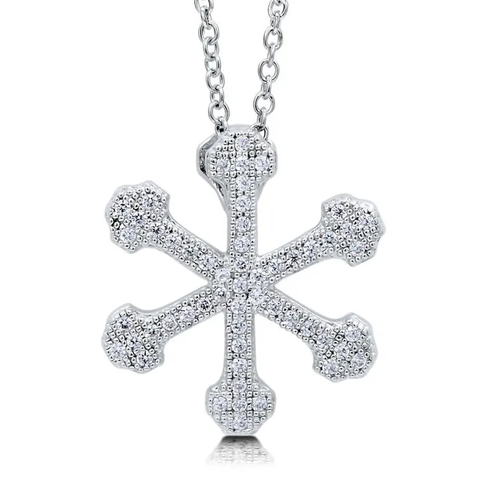 BERRICLE Necklaces Snowflake CZ Necklace and Earrings in Sterling Silver