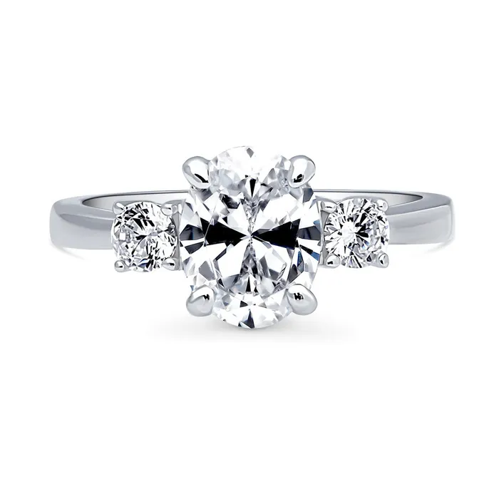 BERRICLE Rings 3Stone 18ct Oval CZ Ring in Sterling Silver