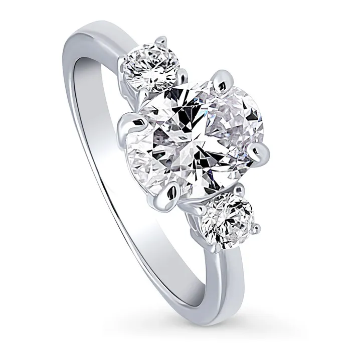 BERRICLE Rings 3Stone 18ct Oval CZ Ring in Sterling Silver
