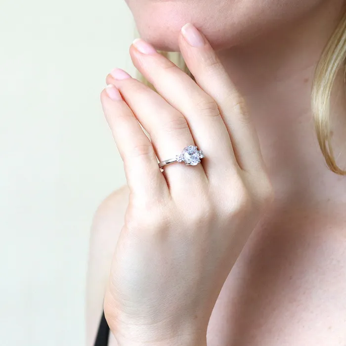 BERRICLE Rings 3Stone 18ct Oval CZ Ring in Sterling Silver