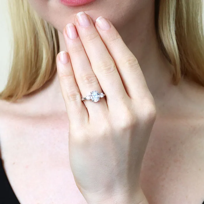 BERRICLE Rings 3Stone 18ct Oval CZ Ring in Sterling Silver