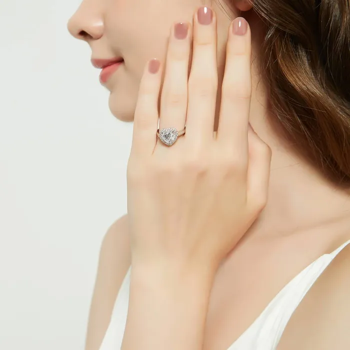 BERRICLE Rings Halo Heart Heart CZ Ring Set in Sterling Silver