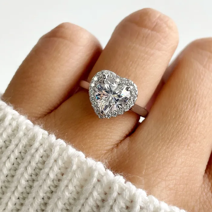 BERRICLE Rings Halo Heart Heart CZ Ring Set in Sterling Silver