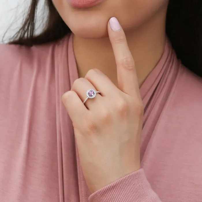 BERRICLE Rings Halo Purple CZ Ring in Sterling Silver