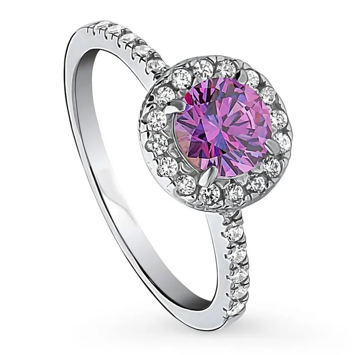 BERRICLE Rings Halo Purple CZ Ring in Sterling Silver