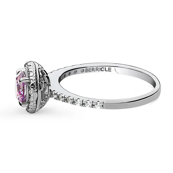 BERRICLE Rings Halo Purple CZ Ring in Sterling Silver