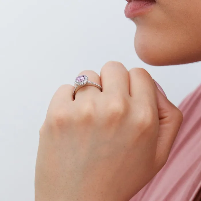 BERRICLE Rings Halo Purple CZ Ring in Sterling Silver