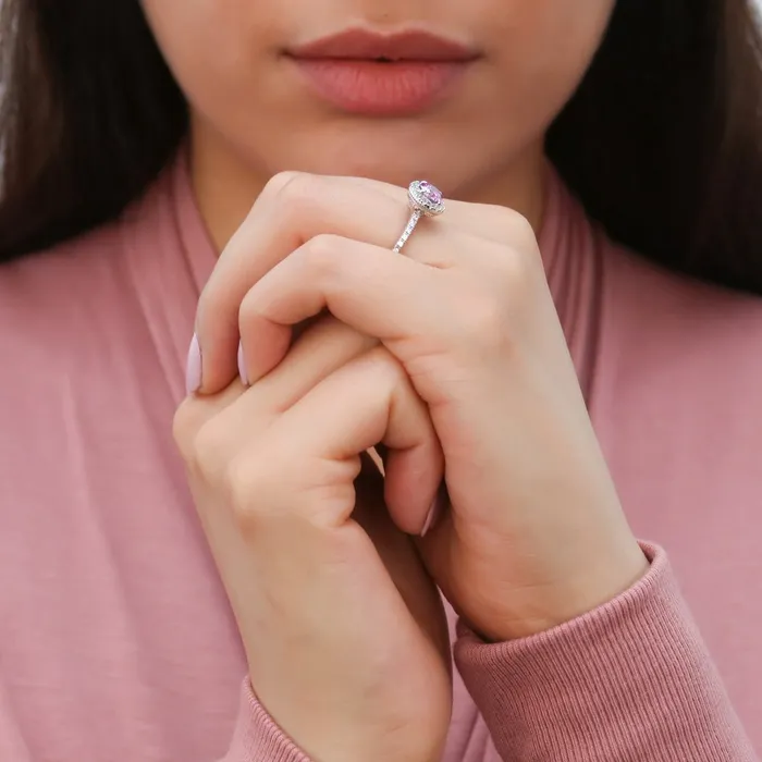 BERRICLE Rings Halo Purple CZ Ring in Sterling Silver
