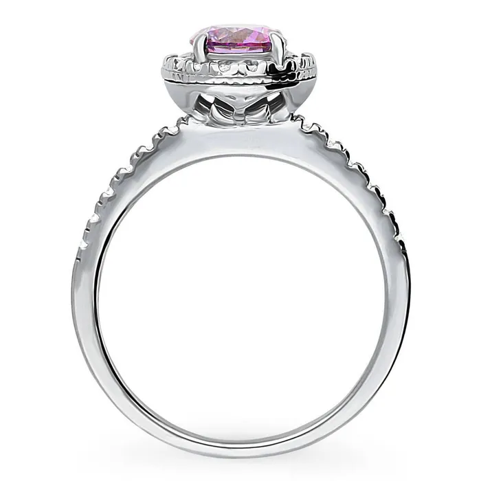 BERRICLE Rings Halo Purple CZ Ring in Sterling Silver
