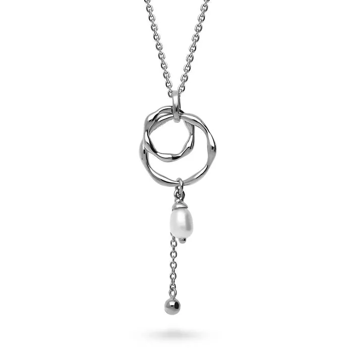 BERRICLE Rings Open Circle Interlocking Cultured Pearl Set in Sterling Silver