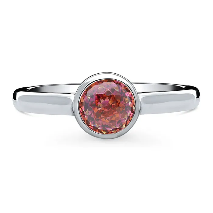 BERRICLE Rings Solitaire Kaleidoscope Red Orange CZ Ring in Sterling Silver