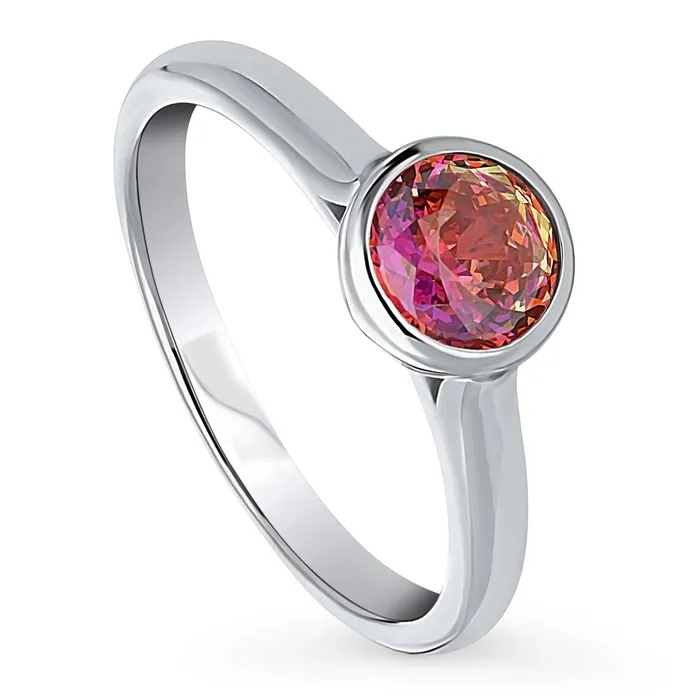 BERRICLE Rings Solitaire Kaleidoscope Red Orange CZ Ring in Sterling Silver