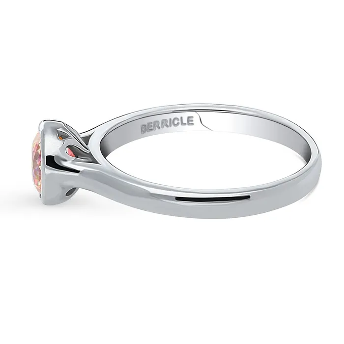 BERRICLE Rings Solitaire Kaleidoscope Red Orange CZ Ring in Sterling Silver