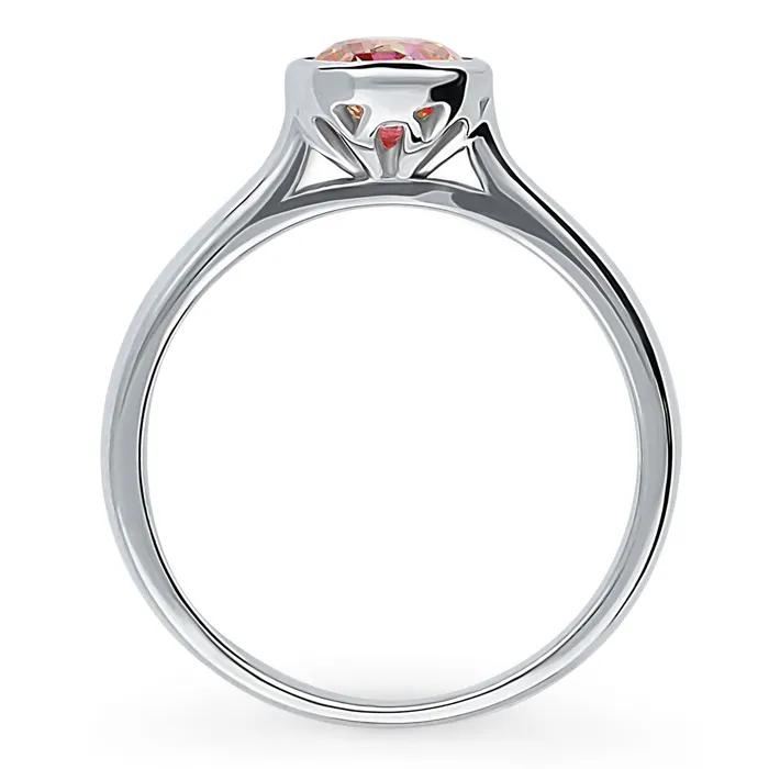 BERRICLE Rings Solitaire Kaleidoscope Red Orange CZ Ring in Sterling Silver