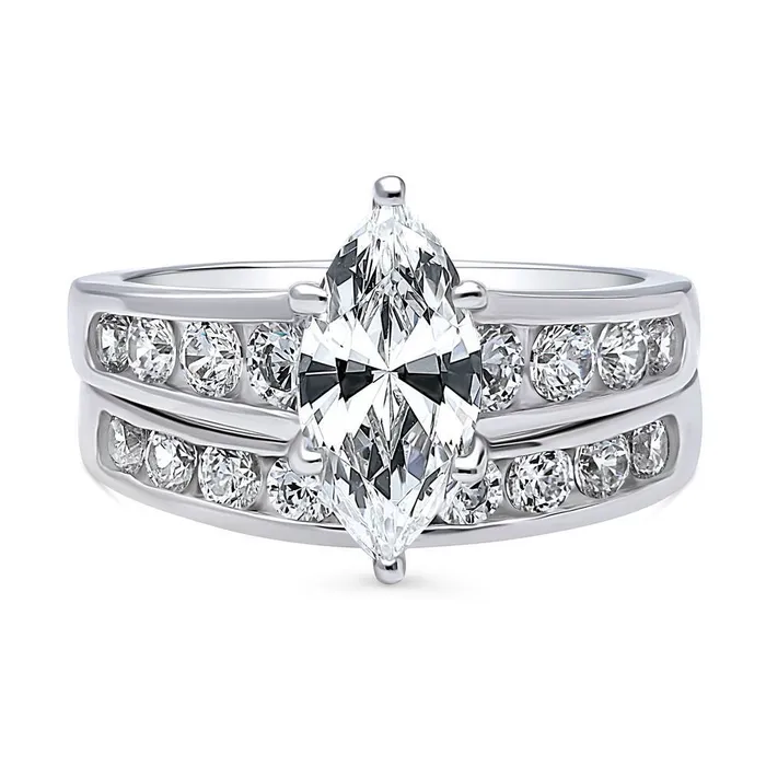 BERRICLE Solitaire 16ct Marquise CZ Ring Set in Sterling Silver Rings