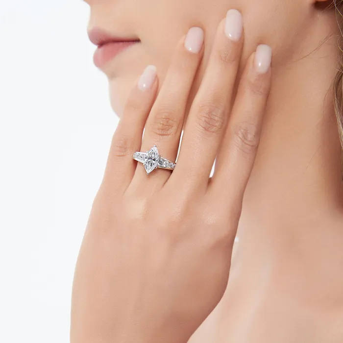 BERRICLE Solitaire 16ct Marquise CZ Ring Set in Sterling Silver Rings