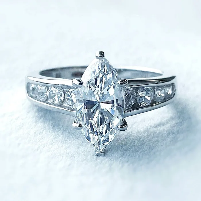 BERRICLE Solitaire 16ct Marquise CZ Ring Set in Sterling Silver Rings
