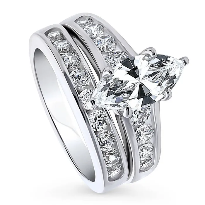 BERRICLE Solitaire 16ct Marquise CZ Ring Set in Sterling Silver Rings
