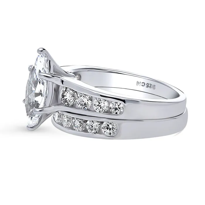 BERRICLE Solitaire 16ct Marquise CZ Ring Set in Sterling Silver Rings