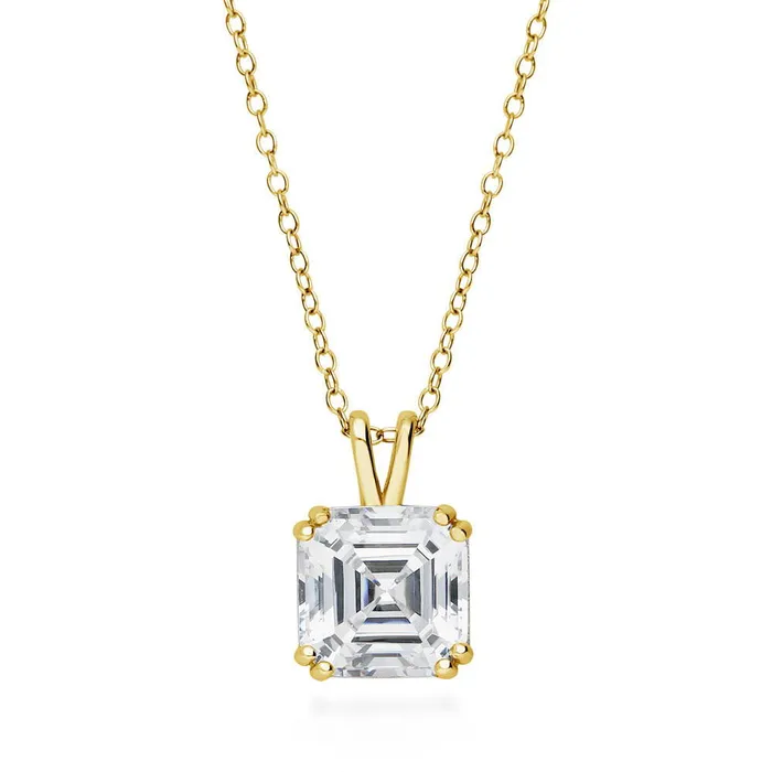 BERRICLE Solitaire Asscher CZ Necklace in Sterling Silver 3ct Necklaces