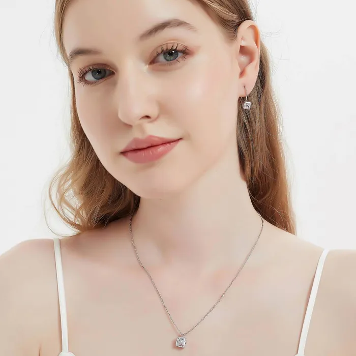 BERRICLE Solitaire Asscher CZ Necklace in Sterling Silver 3ct Necklaces