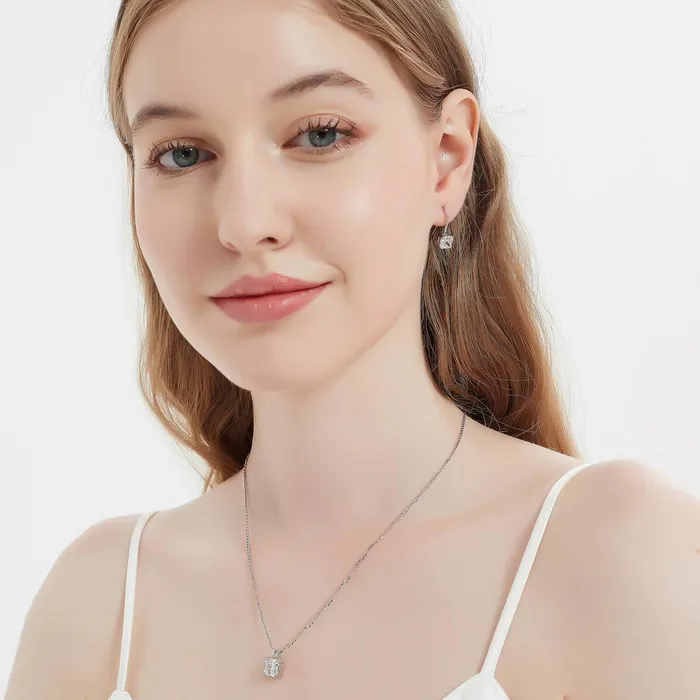 BERRICLE Solitaire Asscher CZ Necklace in Sterling Silver 3ct Necklaces