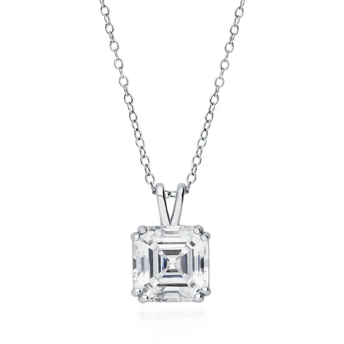 BERRICLE Solitaire Asscher CZ Necklace in Sterling Silver 3ct Necklaces