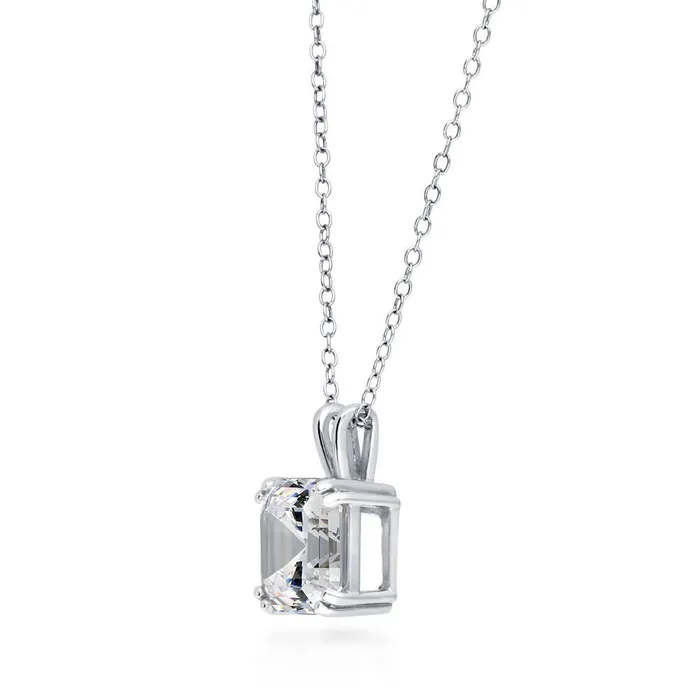 BERRICLE Solitaire Asscher CZ Necklace in Sterling Silver 3ct Necklaces