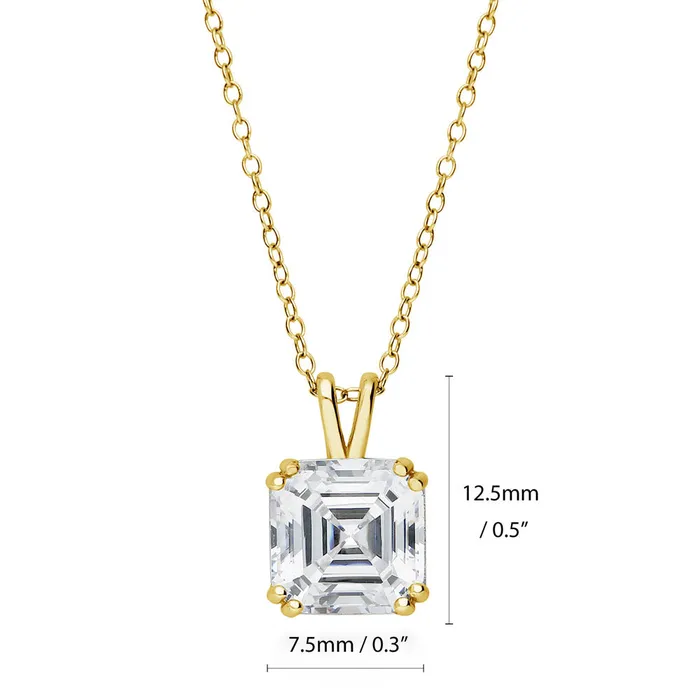 BERRICLE Solitaire Asscher CZ Necklace in Sterling Silver 3ct Necklaces