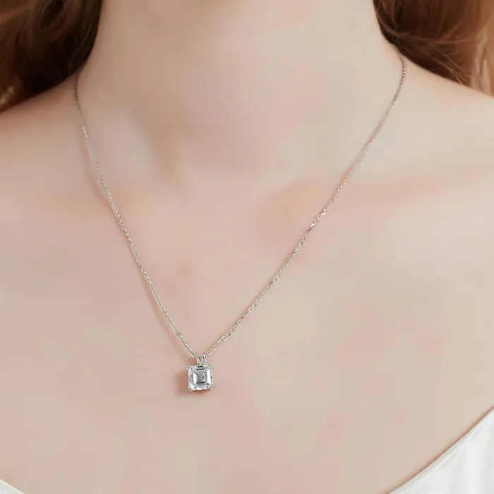 BERRICLE Solitaire Asscher CZ Necklace in Sterling Silver 3ct Necklaces