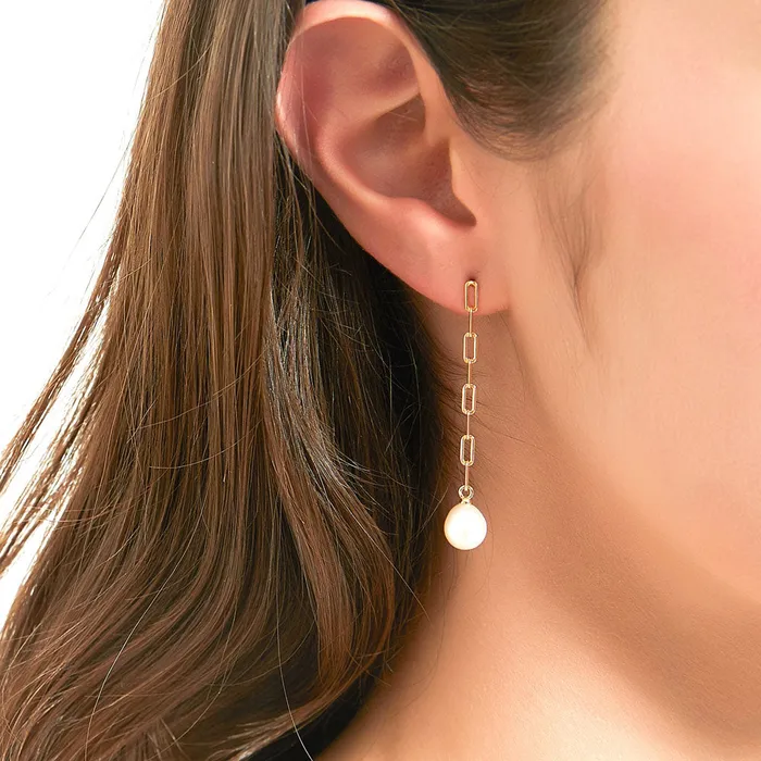 BERRICLE Solitaire Oval Cultured Pearl Earrings in Sterling Silver Earrings