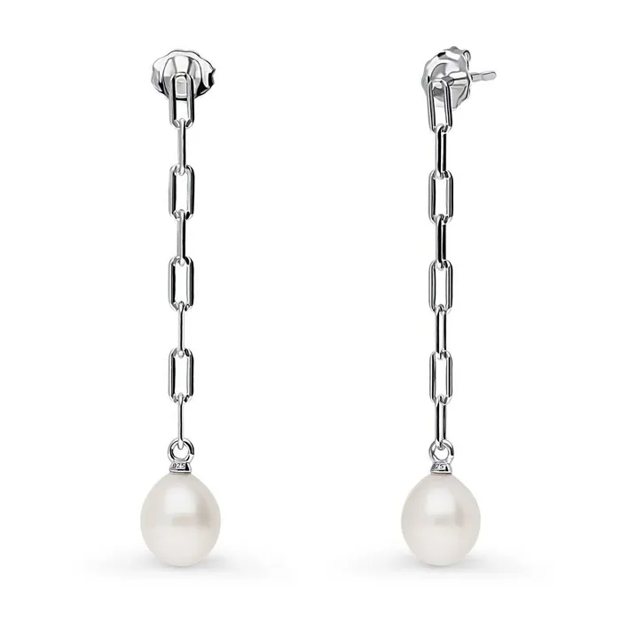BERRICLE Solitaire Oval Cultured Pearl Earrings in Sterling Silver Earrings
