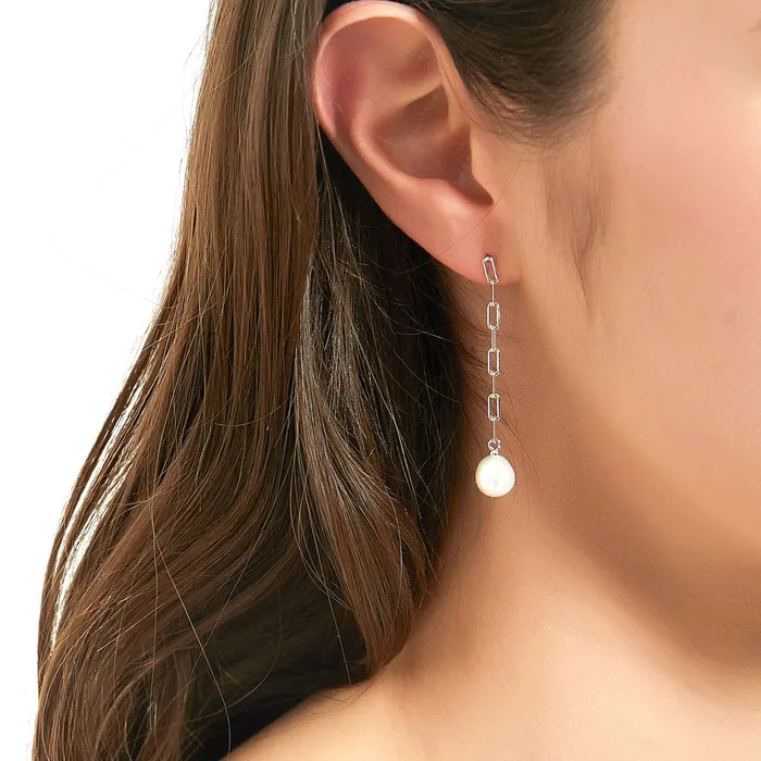 BERRICLE Solitaire Oval Cultured Pearl Earrings in Sterling Silver Earrings