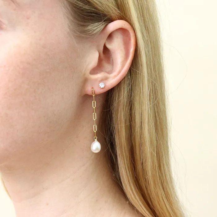 BERRICLE Solitaire Oval Cultured Pearl Earrings in Sterling Silver Earrings