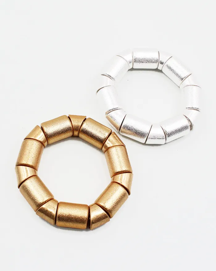 Bracelets 06222023Xshelf Textured Metal Block Stretch Bracelet Bracelets 06222023Xshelf Textured Metal Block Stretch Bracelet
