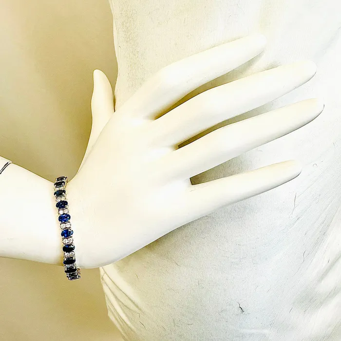 Bracelets 18K White Gold Sapphire and Diamond Tennis Bracelet Jewelry