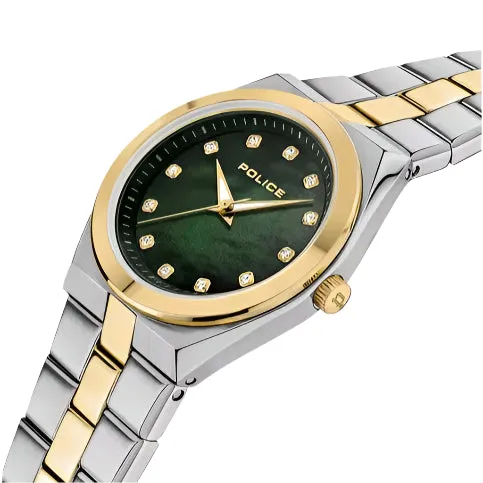 Bracelets Police Ladies Green Dial Gold Accents Stainless Steel Watch Police