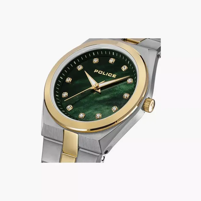 Bracelets Police Ladies Green Dial Gold Accents Stainless Steel Watch Police