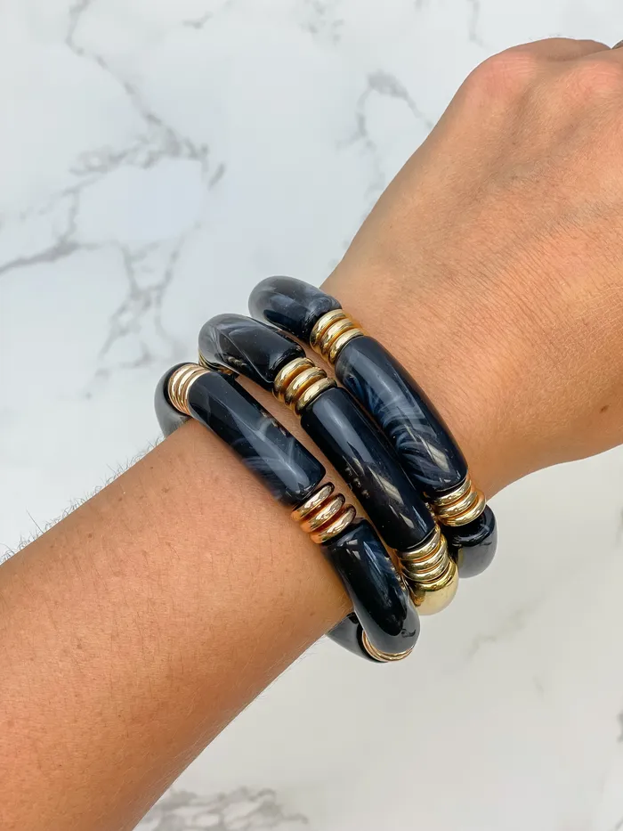 Bracelets Prep Obsessed JM Acrylic Tube Stretch Bracelet Set Black