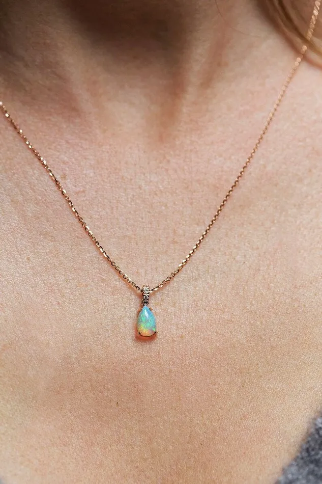 Capucinne Pear Fire Opal Gold Necklace With Pave Diamonds Necklaces