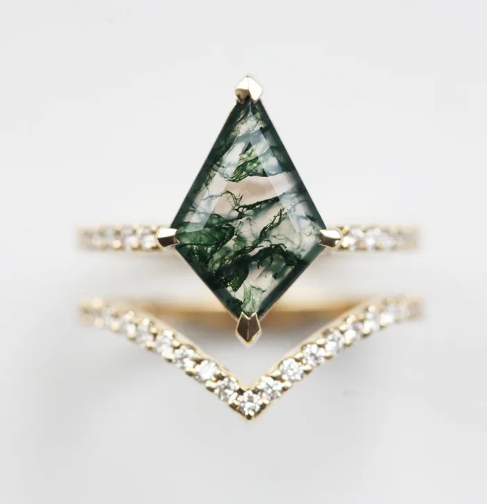 Capucinne Rings Anna Moss Agate and Diamond Kite Ring Set