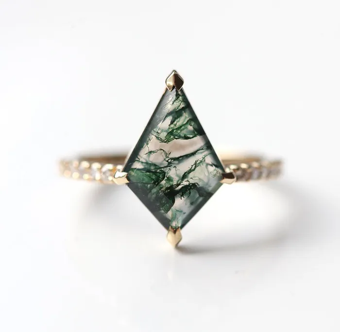 Capucinne Rings Anna Moss Agate and Diamond Kite Ring Set