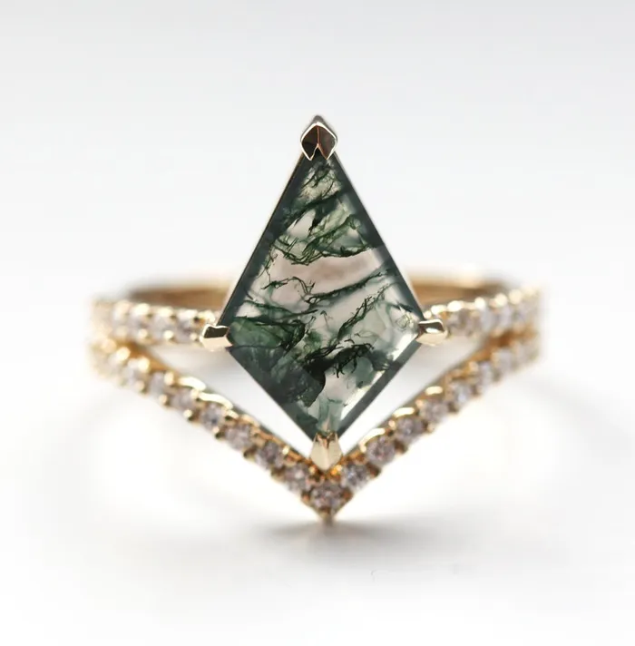 Capucinne Rings Anna Moss Agate and Diamond Kite Ring Set