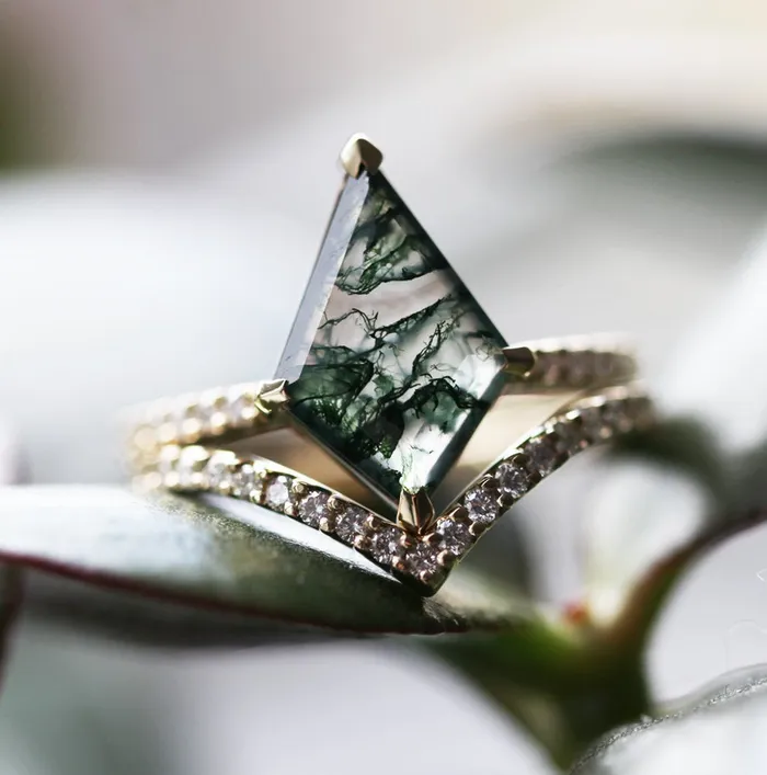 Capucinne Rings Anna Moss Agate and Diamond Kite Ring Set